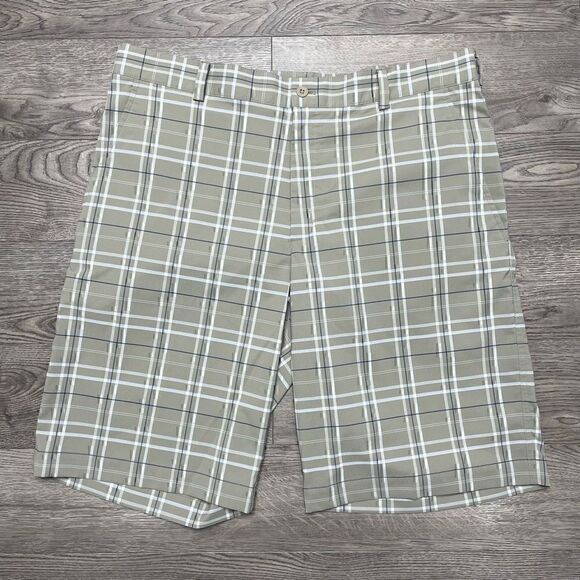 Nike Golf Shorts Mens 36 Beige Plaid Performance Dri Fit Sports Moisture Wicking - Picture 1 of 9